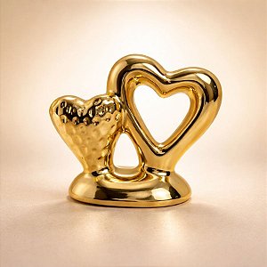 Coração Decorativo de Cerâmica - Dourado - 8,7x7,8x4cm - 1 unidade - Rizzo