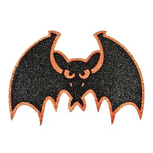 Enfeite Decorativo De Halloween Com Glitter - Morcego - Laranja - 24x17cm - 1 unidade - Rizzo