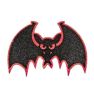 Enfeite Decorativo De Halloween Com Glitter - Morcego - Vermelho - 24x17cm - 1 unidade - Rizzo