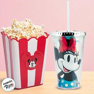 Kit Cinema - Balde de Pipoca e Copo com Canudo - Minnie Vermelha - 1 unidade - Disney Original - Rizzo