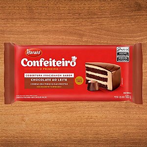 Cobertura em Barra Fracionada Chocolate Ao Leite Confeiteiro  - 500g - 1 unidades - Harald - Rizzo