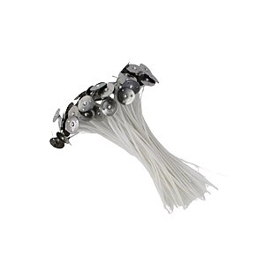Pavio De Algodão Parafinado Com Ilhós Metálicos Para Vela - Modelo B2015 - 10cm - 2mm - 10 unidades - Rizzo