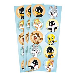 Adesivo Redondo - Looney Tunes Baby - 4x4cm - 30 unidades - Rizzo