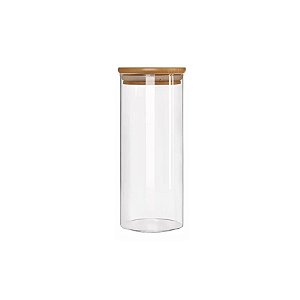 Pote De Vidro Hermético Com Tampa De Bambu - 16x7cm - 390ml - 1 unidade - Rizzo