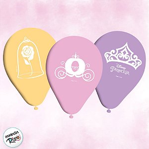 Balão de Festa Decorado 9" 23cm - Princesas - 25 unidades - Disney Original - Rizzo