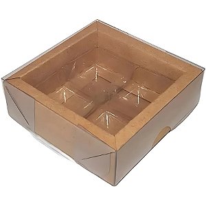 Caixa 4 Doces com BerçoTampa Transparente N° 7 (7,7x7,7x3cm) Kraft - 10 unidades - Assk - Rizzo