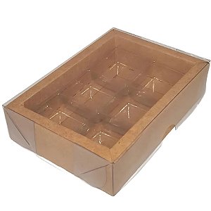Caixa 6 Doces com Berço Tampa Transparente N° 8 (7,7x11,3x3cm) Kraft - 10 unidades - Assk - Rizzo