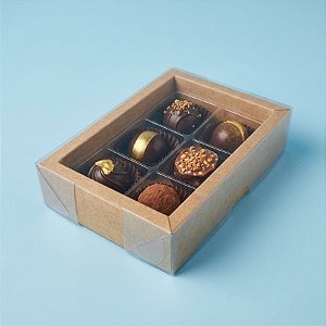 Caixa 6 Doces com Berço Tampa Transparente N° 8 (7,7x11,3x3cm) Kraft - 10 unidades - Assk - Rizzo