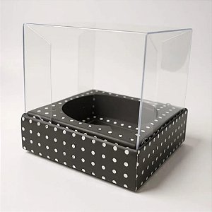 Caixa Mini Bolo M (7x7x7cm) Preto com Bolinhas Brancas - 10 unidades - Assk - Rizzo