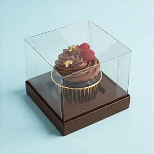 Caixa Para Mini Bolo G Pvc Base Marrom - 8x8x8cm - 10 unidades - Assk - Rizzo