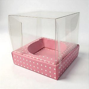 Caixa Para Mini Bolo M Pvc Base Rosa com Bolinhas Brancas - 7x7x7cm - 10 unidades - Assk - Rizzo