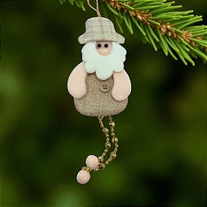 Enfeite Para Pendurar de Natal - Papai Noel Artesanal - Bege Branco - 20x8cm - 1 unidade - Rizzo