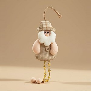 Enfeite Para Pendurar de Natal - Papai Noel Artesanal - Bege Branco - 20x8cm - 1 unidade - Rizzo