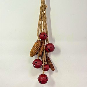Enfeite Decorativo De Natal - Corda Com Sinos Vermelhos - 70cm - 1 unidade - Rizzo