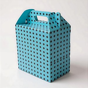 Caixa Sacolinha S1 (9,5x6,5x4,5cm) Azul com Bolinhas Marrons - 10 unidades - Assk - Rizzo