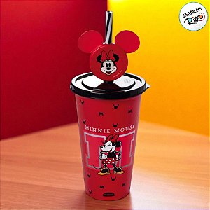 Copo de Plástico com Tampa e Canudo Minnie Mouse - 500ml - 1 unidade - Disney Original - Rizzo