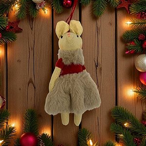 Enfeite Para Pendurar De Natal - Ratinha - Vestido Bege - 18cm - 1 unidade - Cromus - Rizzo