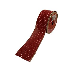 Fita Decorativa Aramada - Bolinhas - Dourado e Vermelho - 6,3x914cm  - 1 unidade - Cromus - Rizzo