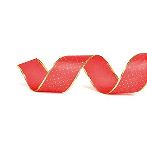 Fita Decorativa Aramada - Pontinhos - Vermelho e Dourado - 6,3x914cm - 1 unidade - Cromus - Rizzo
