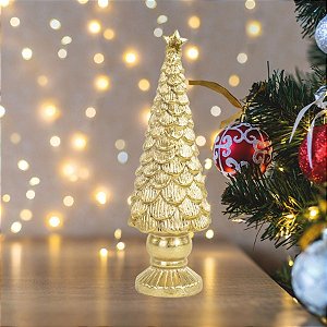 Mini Pinheiro De Natal Em Cerâmica - Dourado - 20x7cm - 1 unidade - Cromus - Rizzo