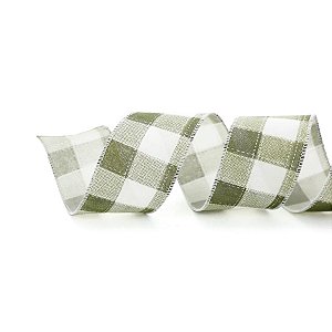 Fita Decorativa Aramada - Xadrez - Branco e Verde Musgo - 6,3x914cm - 1 unidade - Cromus - Rizzo