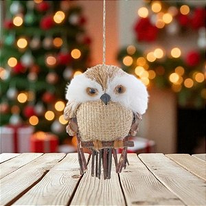Enfeite para Pendurar De Natal - Coruja Rustica - Marrom e Branco - 10x7x5cm - 1 unidade - Cromus - Rizzo