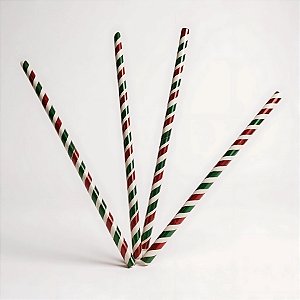 Canudo Papel Branco com Listras - Vermelha e Verde - 19,5cm - 12 unidades - Artlille - Rizzo