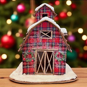 Casinha Paiol Xadrez de Natal - Vermelho/Verde - 30cm - 1 unidade - Rizzo