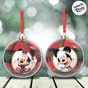 Bola de Natal - Mickey e Minnie - Xadrez - 10cm - 2 unidades - Disney Original - Rizzo