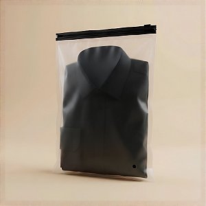 Saco Trilho Zip Transparente Fosco com Furo - Trilho Preto - 18x25cm - 50 unidades - Rizzo