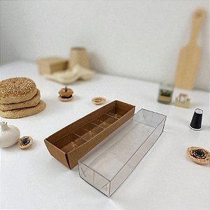 Caixa 4 doces com Berço Tampa Transparente N°10 (14x4x3) Kraft - 10 unidades - ASSK - Rizzo