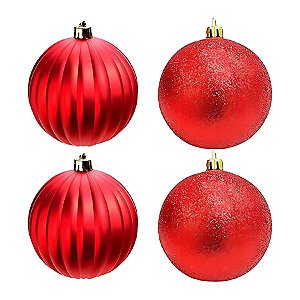 Bola de Natal - Vermelha - Gomo e Glitter - 8cm - 4 unidades - Cromus - Rizzo