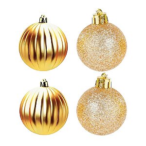 Bola de Natal - Ouro - Gomo e Glitter - 8cm - 4 unidades - Cromus - Rizzo