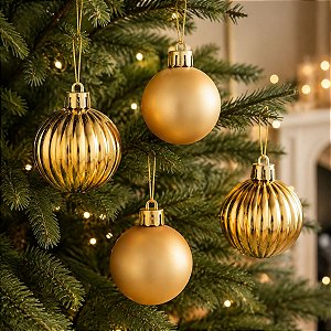 Bola de Natal - Ouro - Matte e Gomo - 8cm - 4 unidades - Cromus - Rizzo