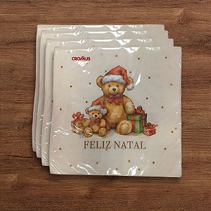 Guardanapo De Papel Natalino - Urso com Touca Papai Noel - 32,5x32,5cm - 20 unidades - Cromus - Rizzo
