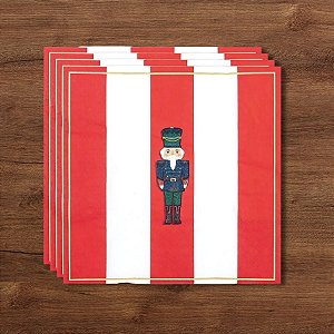 Guardanapo De Papel Natalino - Soldado Quebra Nozes Vermelho e Branco - 32,5x32,5cm - 20 unidades - Cromus - Rizzo