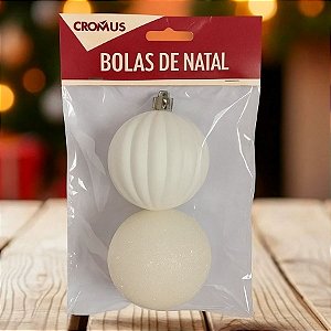 Bola de Natal - Branca - Gomo e Glitter - 10cm - 2 unidades - Cromus - Rizzo