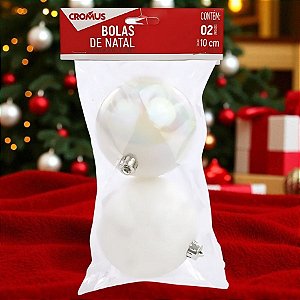 Bola de Natal - Branca - Glitter e Perolada - 10cm - 2 unidades - Cromus - Rizzo