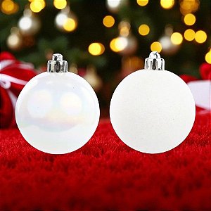 Bola de Natal - Branca - Glitter e Perolada - 8cm - 4 unidades - Cromus - Rizzo