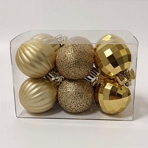Bola de Natal - Ouro - Gomo, Glitter e Espelhada - 3cm - 12 unidades - Cromus - Rizzo