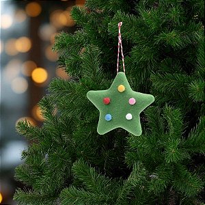 Enfeite Para Pendurar De Natal - Estrela Com Bolas - Verde - 10cm - 1 unidade - Cromus - Rizzo