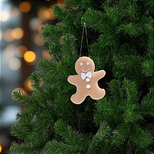 Enfeite Para Pendurar De Natal - Ginger Bread Com Gravata - Marrom e Branco - 10cm - 1 unidade - Cromus - Rizzo
