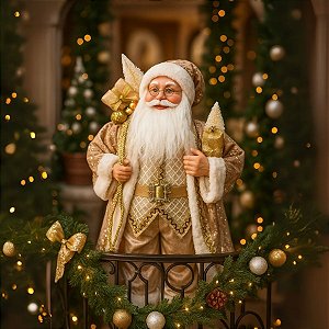 Papai Noel Decorativo Em Pé Com Saco De Presentes - Dourado - 60cm - 1 unidade - Cromus - Rizzo