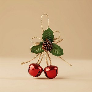 Enfeite Para Pendurar De Natal - Guizo Com Arranjo - Vermelho - 11cm - 2 unidades - Cromus - Rizzo