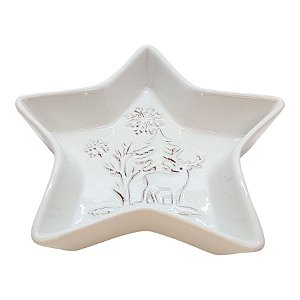 Bandeja Decorativa de Natal de Cerâmica - Estrela Floresta Branca - 15x15cm  - 1 unidade - Rizzo