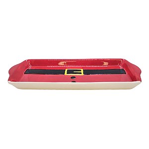Bandeja Decorativa de Natal de Cerâmica - Cinto Noel - 30x12cm - 1 unidade - Rizzo