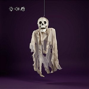 Enfeite Decorativo de Halloween com Luz, Som e Movimento - Caveira Severus - 75cm - 1 unidade - Cromus - Rizzo