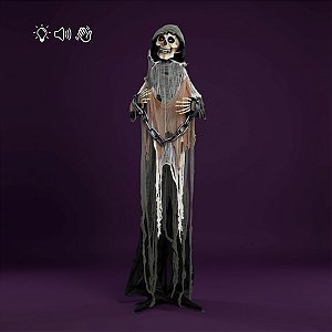 Enfeite Decorativo de Halloween com Luz, Som e Movimento - Caveira Bosco - 174cm - 1 unidade - Cromus - Rizzo