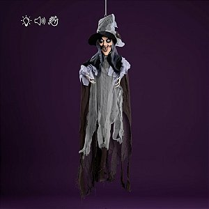 Enfeite Decorativo de Halloween com Luz, Som e Movimento - Bruxa Ariela - 120cm - 1 unidade - Cromus - Rizzo