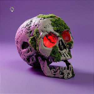 Enfeite Decorativo de Halloween - Crânio com Musgo com Luz - 16x12cm - 1 unidade - Cromus - Rizzo